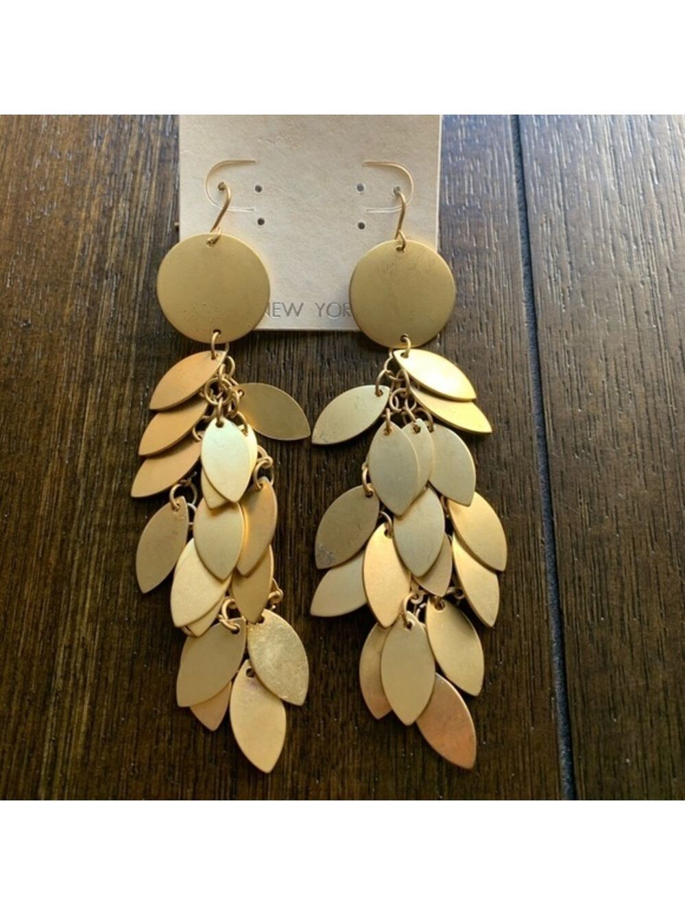 New Gold Distressed Long Metal Boho Earrings - Picture 1 of 1